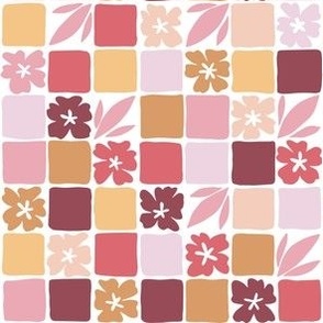 Retro flower checkers in Pink, yellow and wine