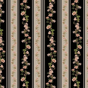 Exquisite Marie Antoinette Inspired Nostalgic Flower Tendrils And Vertical Stripes Garden: Antique Floral Garden, Springflowers, Vintage Wallpaper sepia gothic black 
