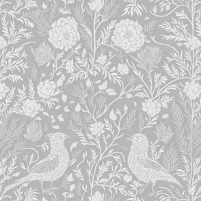 William Morris style Birds and Flowers Pattern - Grey