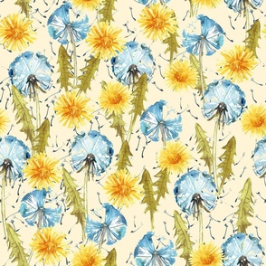 dandelion pattern, on yellow background
