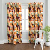 Retro Kitchen Party Wallpaper - in TEAL, pink, brown, cream, yellow and orange