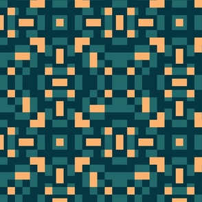 Geometric pixel in teal green and peach orange