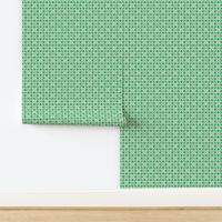 Tiny scale / Retro abstract beige and black geometric leaves on bright green checks / micro mini small Deep dark gray 60s pop art deco checkered leaf on vibrant hot fresh green / 70s fun vintage ogee shaped block prints