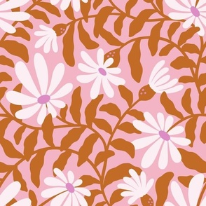 Bold groovy trailing flowers - brown, pink and white