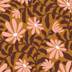 Bold groovy trailing flowers – brown and salmon