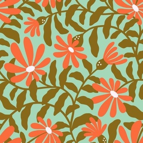 Bold groovy trailing flowers – green and orange red
