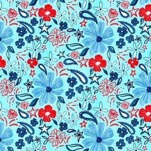 Patriotic posies turquoise blue