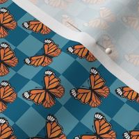 Small Scale Monarch Butterflies Turquoise Checkerboard