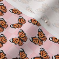 Small Scale Monarch Butterflies Pink Checkerboard