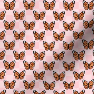 Small Scale Monarch Butterflies Pink Checkerboard