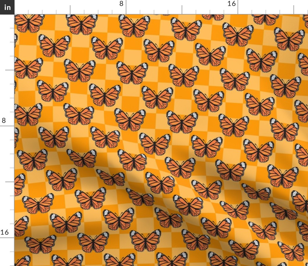 Medium Scale Monarch Butterflies Marigold Checkerboard