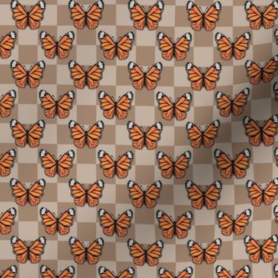 Small Scale Monarch Butterflies Tan Checkerboard
