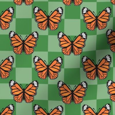 Medium Scale Monarch Butterflies Green Checkerboard