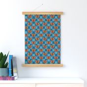 Medium Scale Monarch Butterflies Turquoise Checkerboard