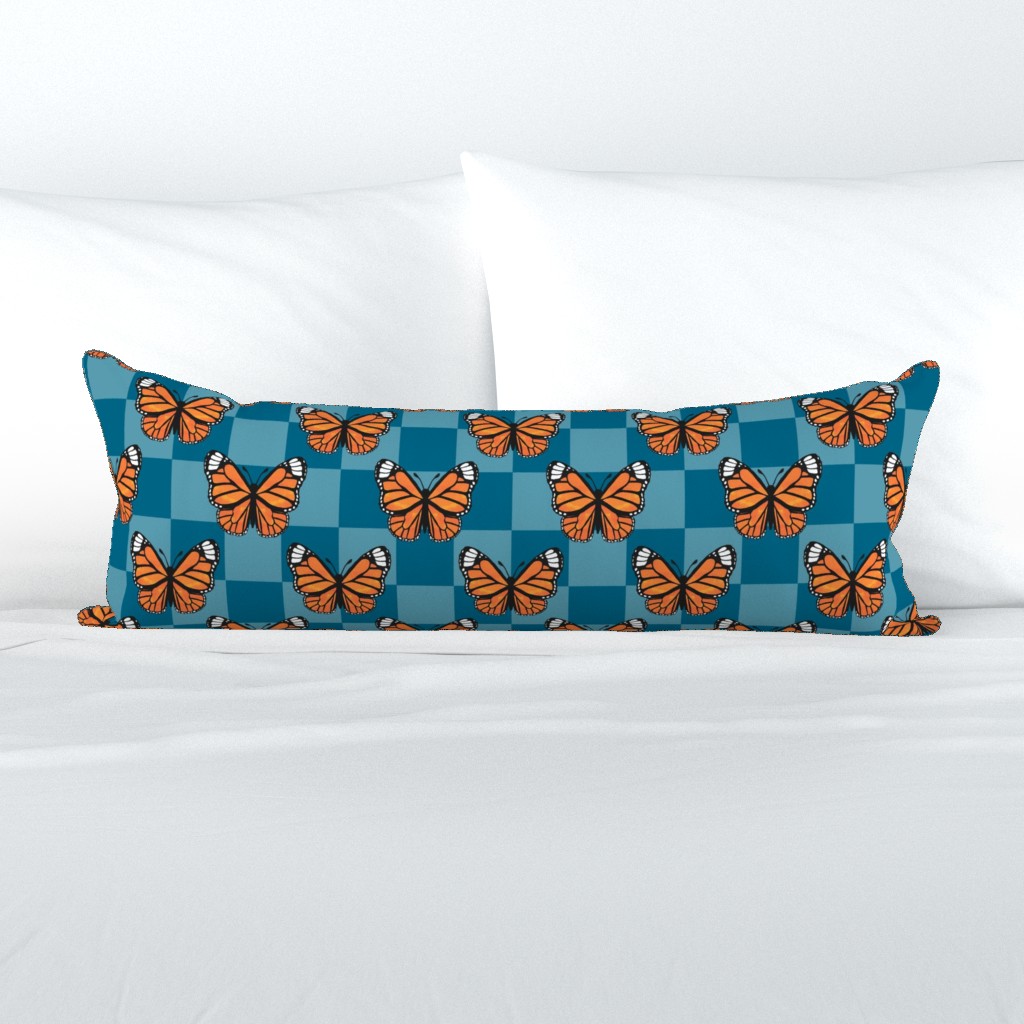 Large Scale Monarch Butterflies Turquoise Checkerboard