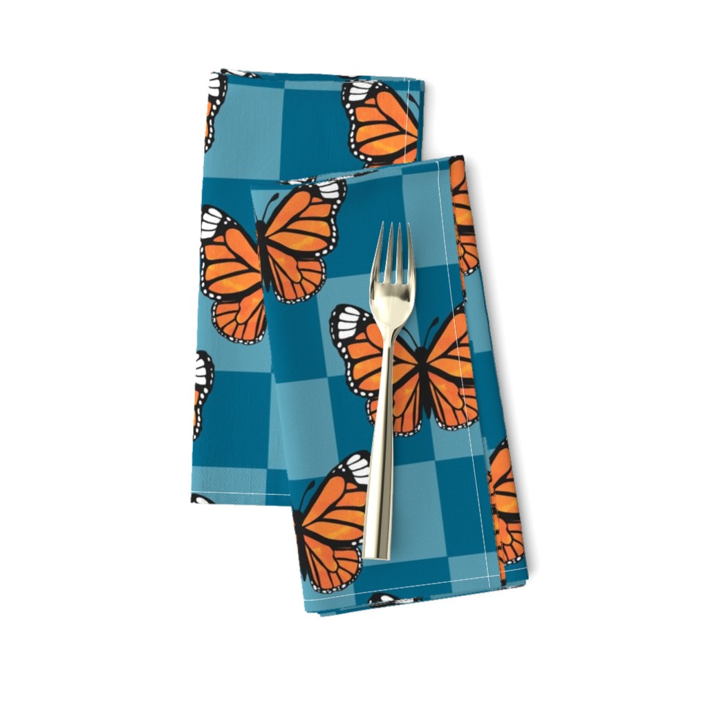 Large Scale Monarch Butterflies Turquoise Checkerboard