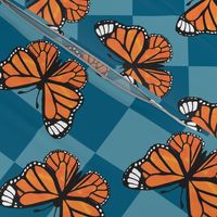 Large Scale Monarch Butterflies Turquoise Checkerboard