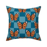 Large Scale Monarch Butterflies Turquoise Checkerboard