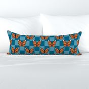 Large Scale Monarch Butterflies Turquoise Checkerboard