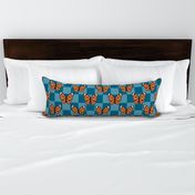 Large Scale Monarch Butterflies Turquoise Checkerboard