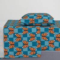 Large Scale Monarch Butterflies Turquoise Checkerboard