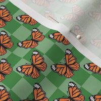 Small Scale Monarch Butterflies Green Checkerboard