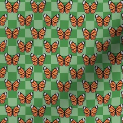 Small Scale Monarch Butterflies Green Checkerboard