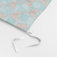 Medium Scale Monarch Butterflies Aqua Blue Checkerboard