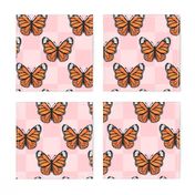 Large Scale Monarch Butterflies Pink Checkerboard