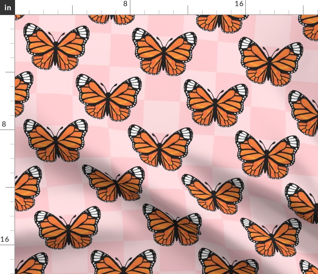 Large Scale Monarch Butterflies Pink Checkerboard