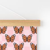 Medium Scale Monarch Butterflies Pink Checkerboard