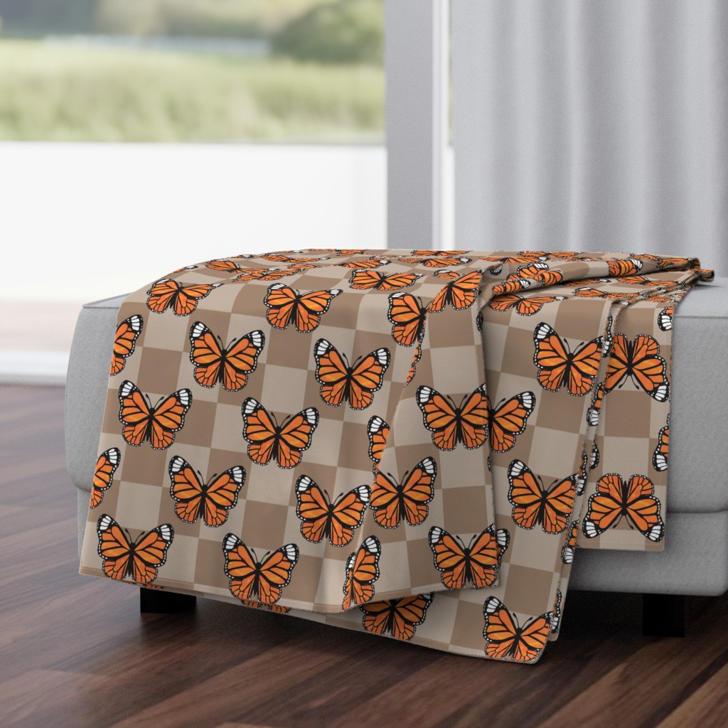 Large Scale Monarch Butterflies Tan Checkerboard