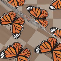 Large Scale Monarch Butterflies Tan Checkerboard