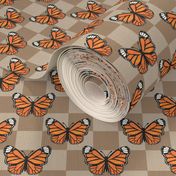 Medium Scale Monarch Butterflies Tan Checkerboard