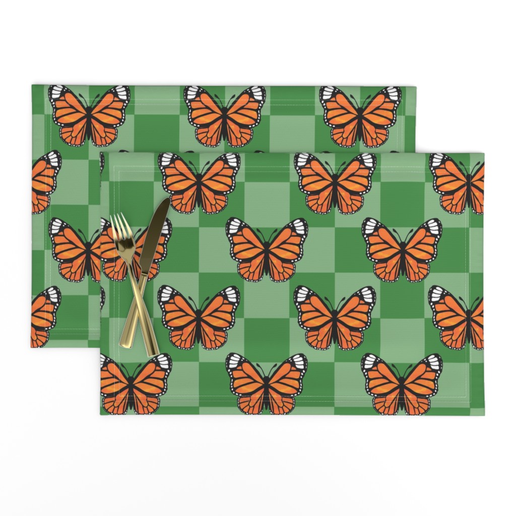 Large Scale Monarch Butterflies Green Checkerboard