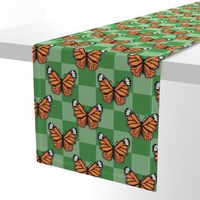 Large Scale Monarch Butterflies Green Checkerboard