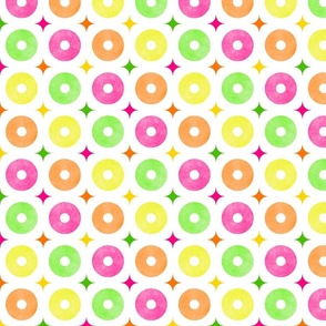 M – Geometric neon cheerios – tropical mid-century watercolor donuts & diamonds 