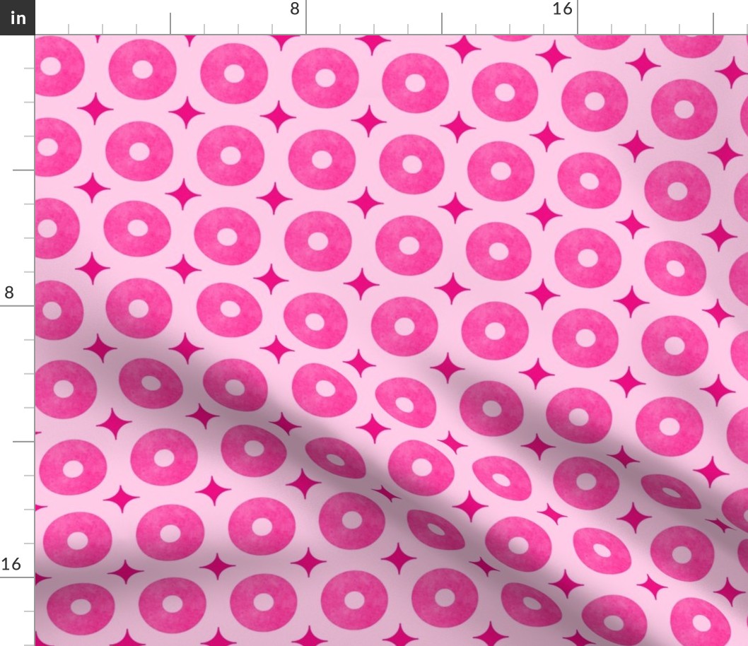 M – Geometric neon pink – tropical mid-century watercolor donuts & diamonds 