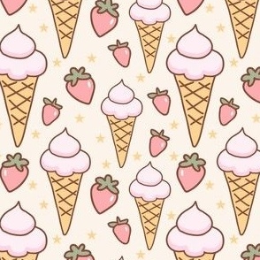 micro tiny strawberry ice cream cones sweet frozen summer treat on beige