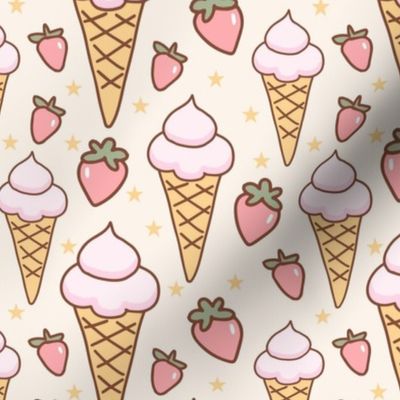 small strawberry ice cream cones sweet frozen summer treat on beige