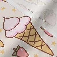 small strawberry ice cream cones sweet frozen summer treat on beige