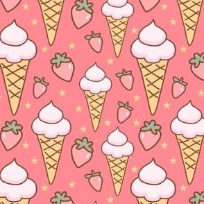 micro tiny strawberry ice cream cones sweet frozen summer treat on pink