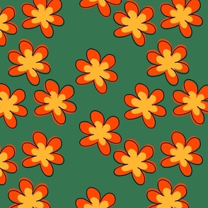Retro flowers in red and yellow