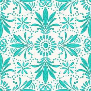 Large// Aqua teal green and off white portugal Spanish tile 