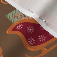 (M) Christmas sleigh on brown natural Christmas 