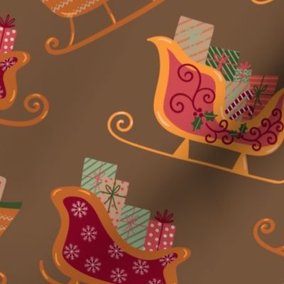 (M) Christmas sleigh on brown natural Christmas 
