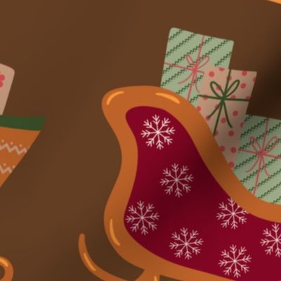(L) Christmas sleigh on dark brown natural Christmas 