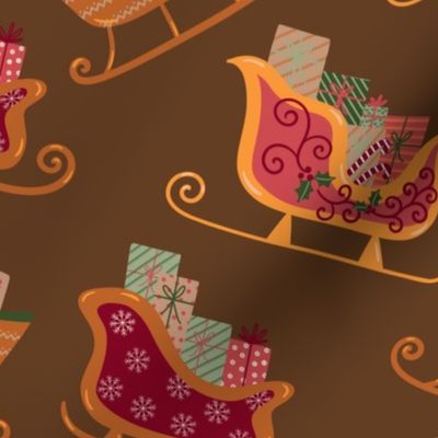 (M) Christmas sleigh on dark brown natural Christmas 