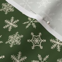 1" Festive Winter Snowflakes Hand Drawn in Evergreen Dark Green