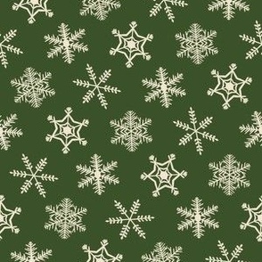 1" Festive Winter Snowflakes Hand Drawn in Evergreen Dark Green